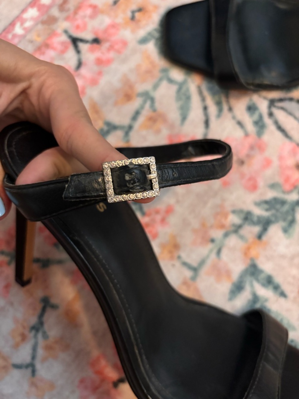 Express Black Square-Toe Ankle Strap Heels - Picture 3 of 6